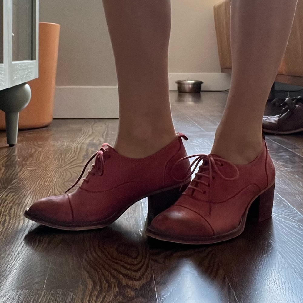 Fly London Pink Leather Block Heel Booties EU 39 US 8